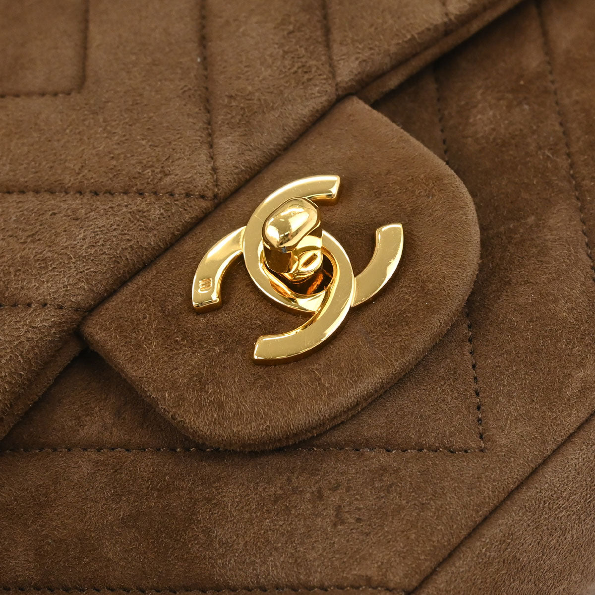 Chanel 1989-1991 Brown Suede Chevron Medium Classic Double Flap Shoulder Bag