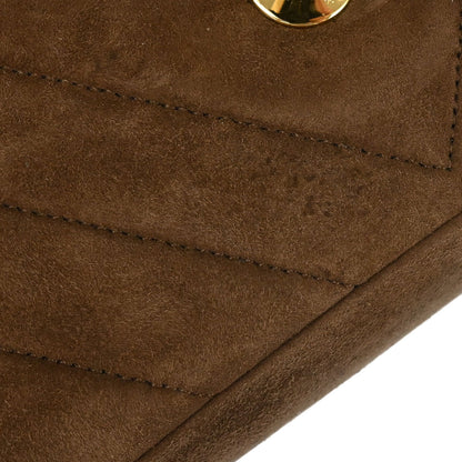 Chanel 1989-1991 Brown Suede Chevron Medium Classic Double Flap Shoulder Bag