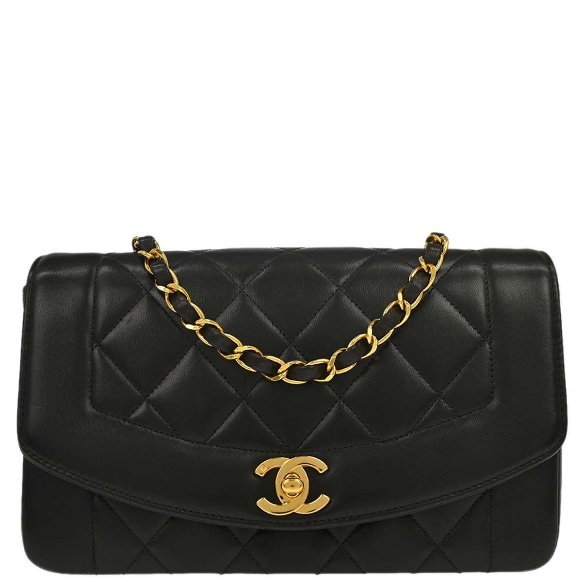 Chanel 1996-1997 Black Lambskin Small Diana Shoulder Bag
