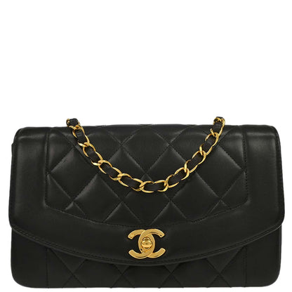 Chanel 1996-1997 Black Lambskin Small Diana Shoulder Bag