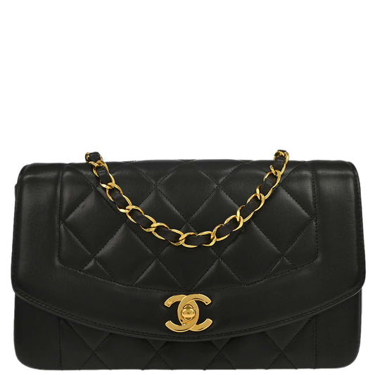 Chanel 1996-1997 Black Lambskin Small Diana Shoulder Bag
