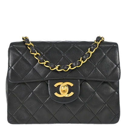Chanel 1994-1996 Black Lambskin Mini Classic Square Flap Shoulder Bag 17