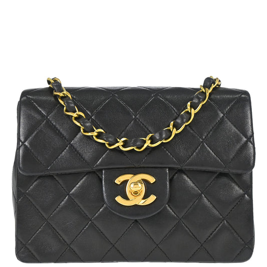 Chanel 1994-1996 Black Lambskin Mini Classic Square Flap Shoulder Bag 17