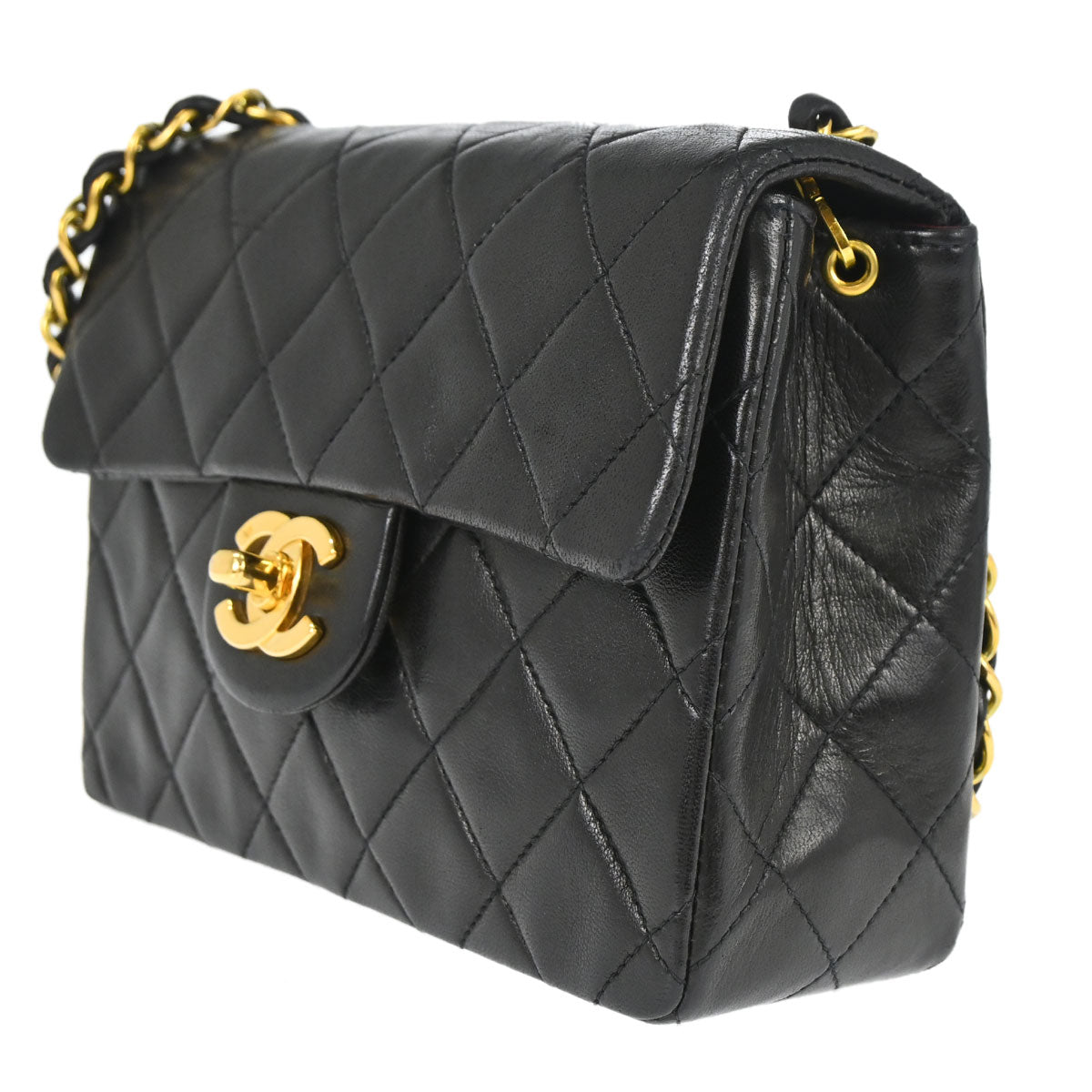 Chanel 1994-1996 Black Lambskin Mini Classic Square Flap Shoulder Bag 17