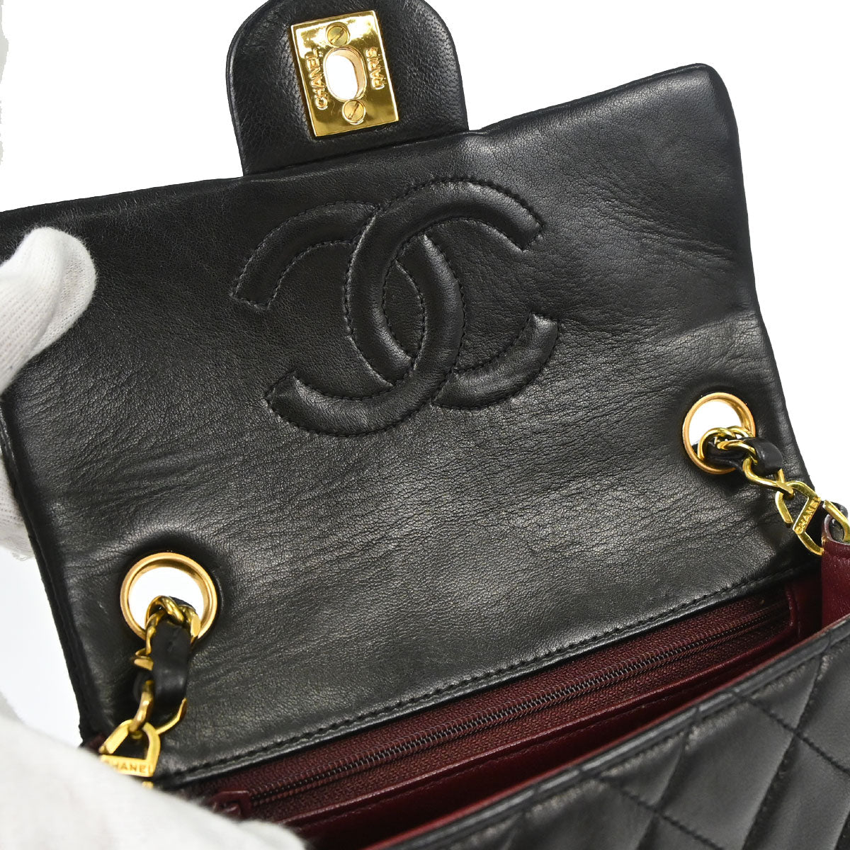 Chanel 1994-1996 Black Lambskin Mini Classic Square Flap Shoulder Bag 17