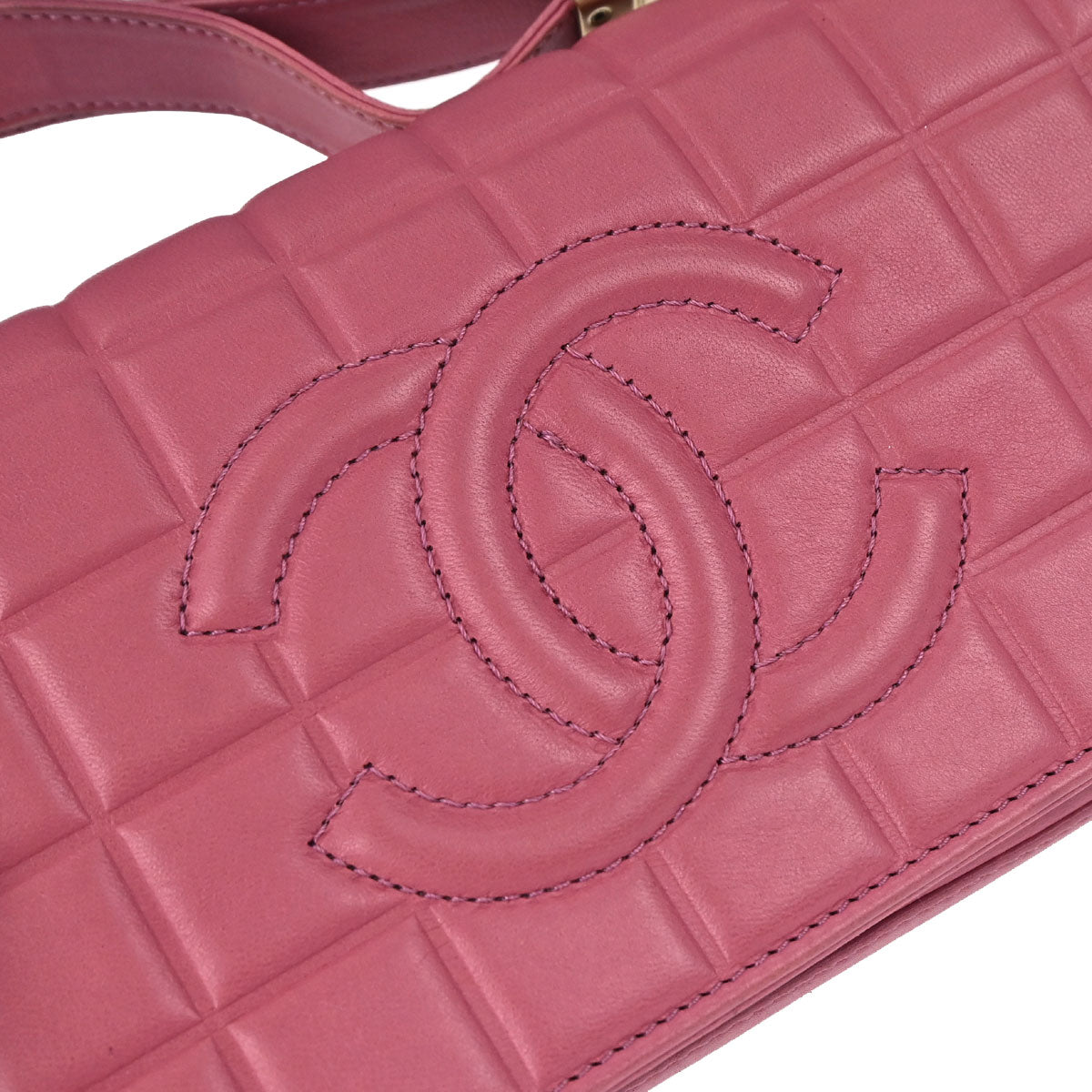 Chanel 2003-2004 Pink Lambskin Choco Bar Shoulder Bag