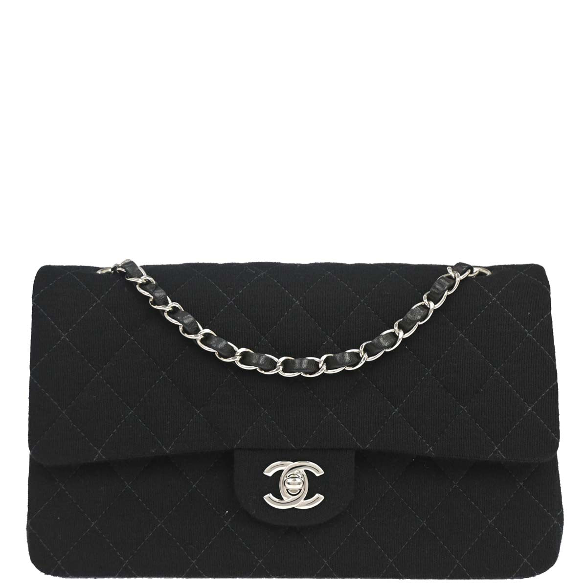 Chanel Black Cotton Medium Classic Double Flap Shoulder Bag