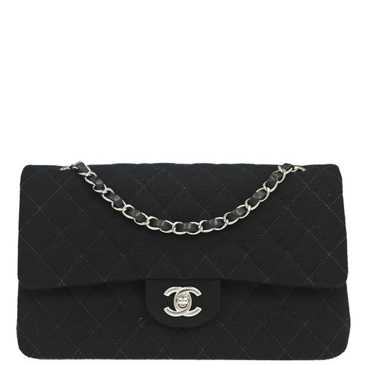 Chanel Black Cotton Medium Classic Double Flap Shoulder Bag