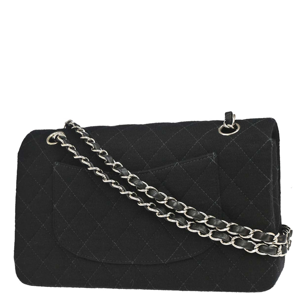 Chanel Black Cotton Medium Classic Double Flap Shoulder Bag