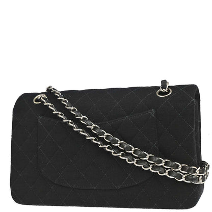 Chanel Black Cotton Medium Classic Double Flap Shoulder Bag