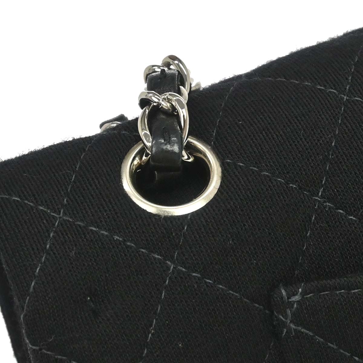 Chanel Black Cotton Medium Classic Double Flap Shoulder Bag