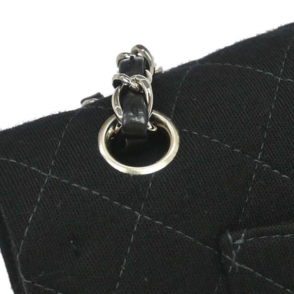 Chanel Black Cotton Medium Classic Double Flap Shoulder Bag