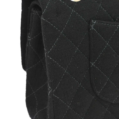 Chanel Black Cotton Medium Classic Double Flap Shoulder Bag