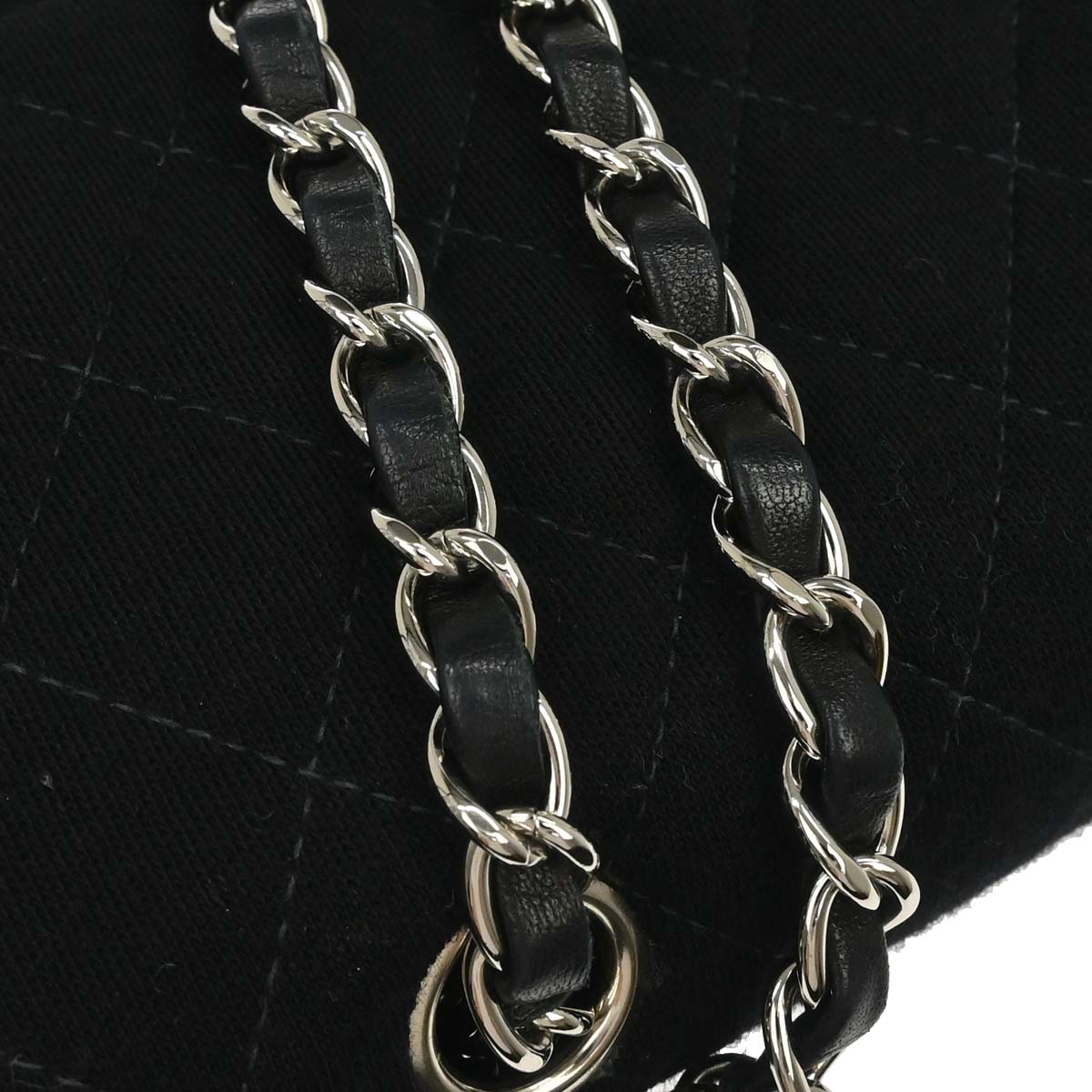 Chanel Black Cotton Medium Classic Double Flap Shoulder Bag