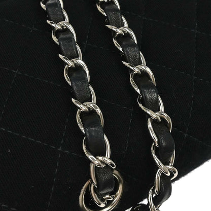 Chanel Black Cotton Medium Classic Double Flap Shoulder Bag