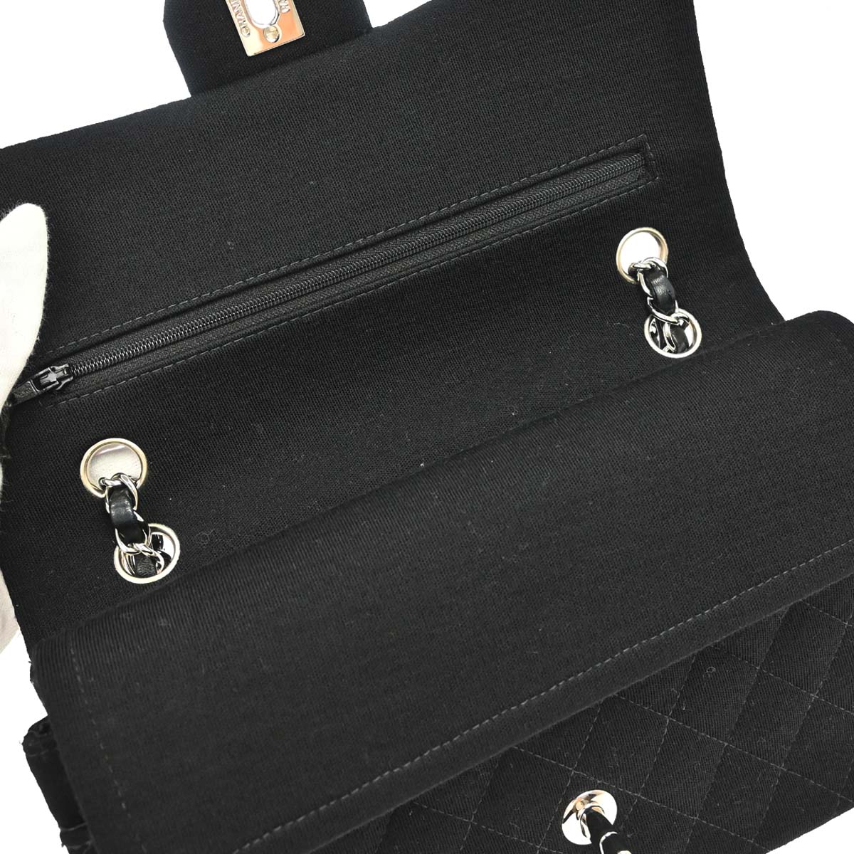Chanel Black Cotton Medium Classic Double Flap Shoulder Bag