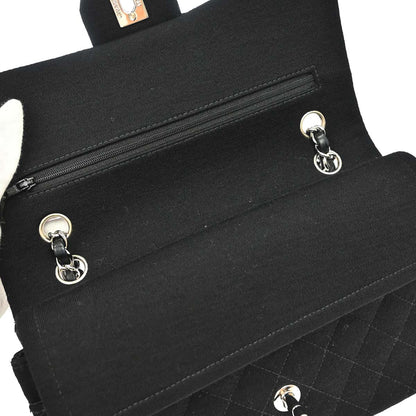 Chanel Black Cotton Medium Classic Double Flap Shoulder Bag