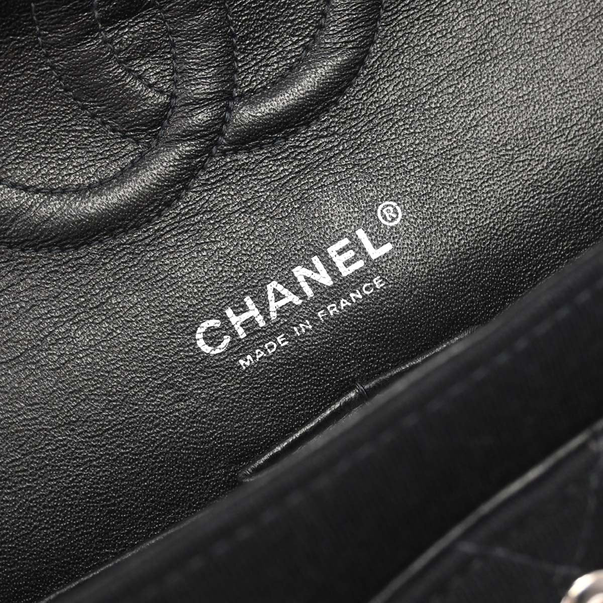 Chanel Black Cotton Medium Classic Double Flap Shoulder Bag