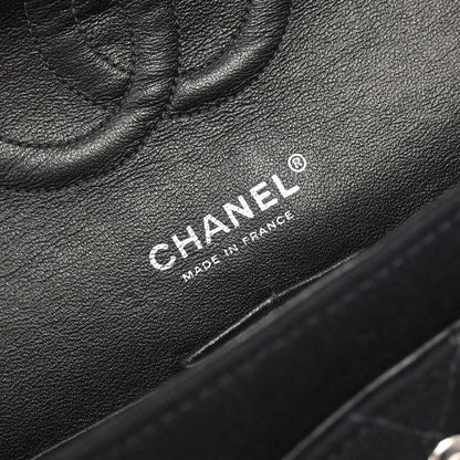 Chanel Black Cotton Medium Classic Double Flap Shoulder Bag