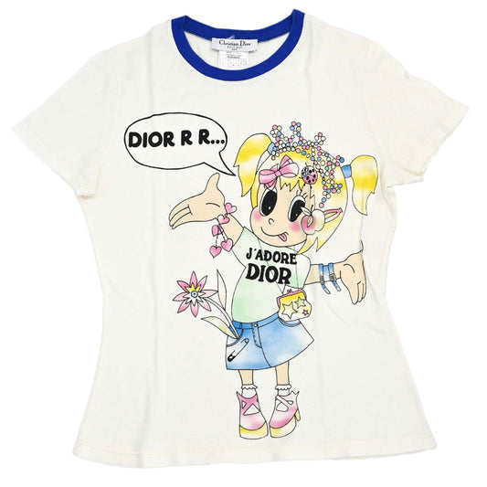 Christian Dior 2005 Print T-shirt Cartoon Girl Ivory #44