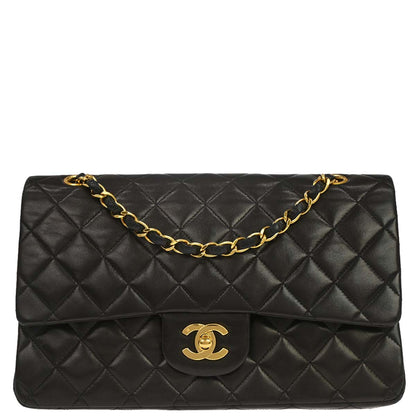 Chanel 1991-1994 Black Lambskin Medium Classic Double Flap Shoulder Bag