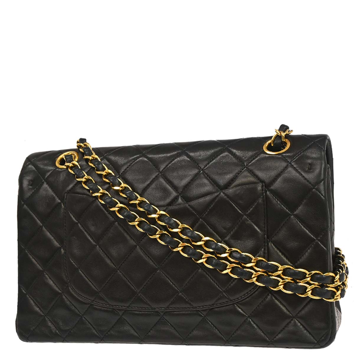 Chanel 1991-1994 Black Lambskin Medium Classic Double Flap Shoulder Bag