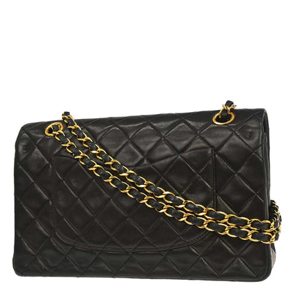 Chanel 1991-1994 Black Lambskin Medium Classic Double Flap Shoulder Bag