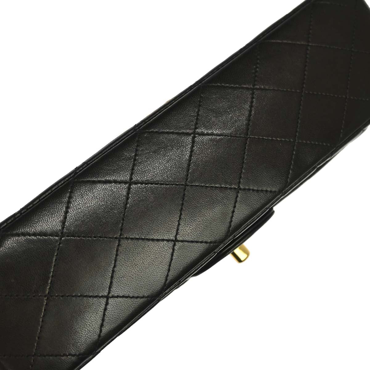 Chanel 1991-1994 Black Lambskin Medium Classic Double Flap Shoulder Bag