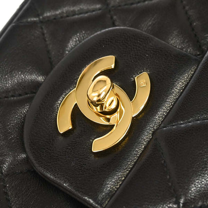 Chanel 1991-1994 Black Lambskin Medium Classic Double Flap Shoulder Bag