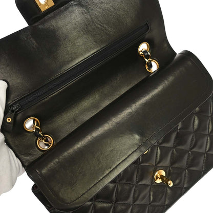 Chanel 1991-1994 Black Lambskin Medium Classic Double Flap Shoulder Bag
