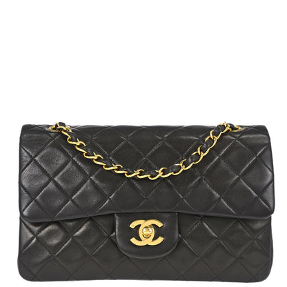 Chanel 1991-1994 Black Lambskin Small Classic Double Flap Shoulder Bag