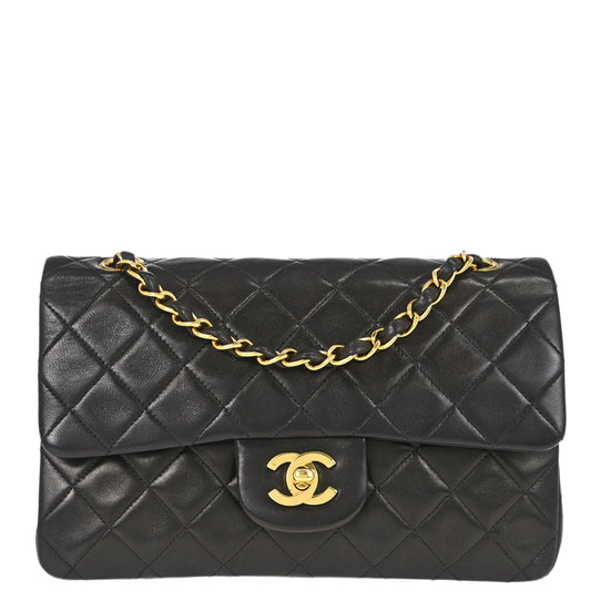Chanel 1991-1994 Black Lambskin Small Classic Double Flap Shoulder Bag