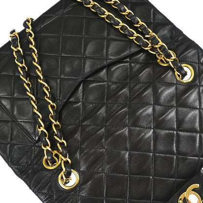 Chanel 1991-1994 Black Lambskin Small Classic Double Flap Shoulder Bag