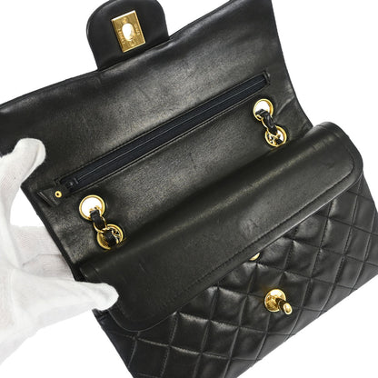 Chanel 1991-1994 Black Lambskin Small Classic Double Flap Shoulder Bag