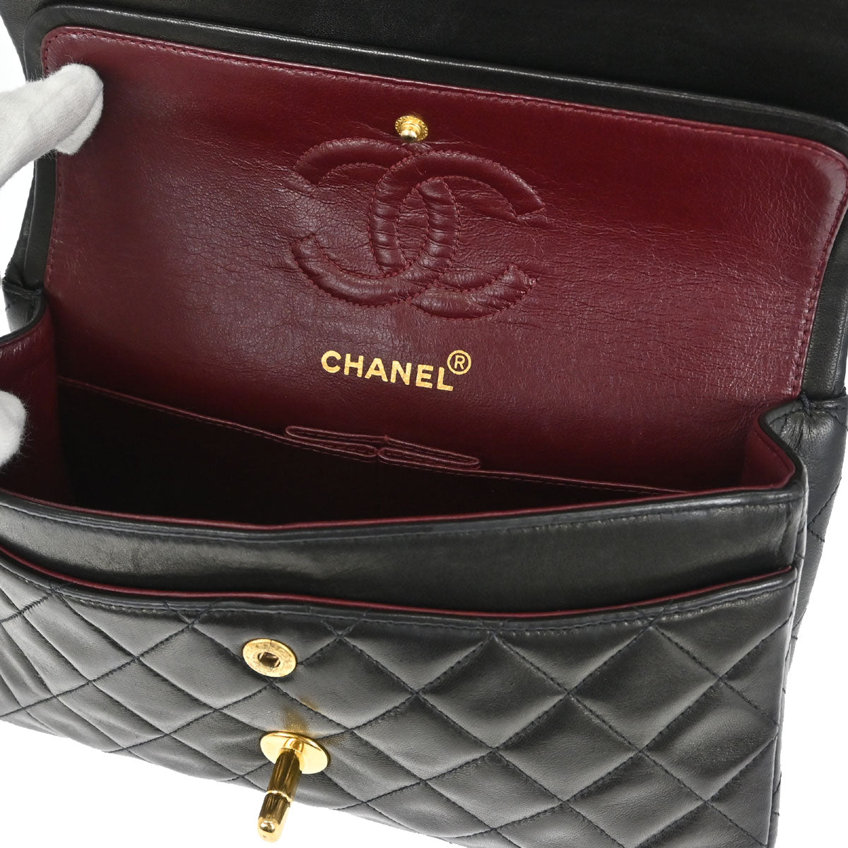Chanel 1991-1994 Black Lambskin Small Classic Double Flap Shoulder Bag
