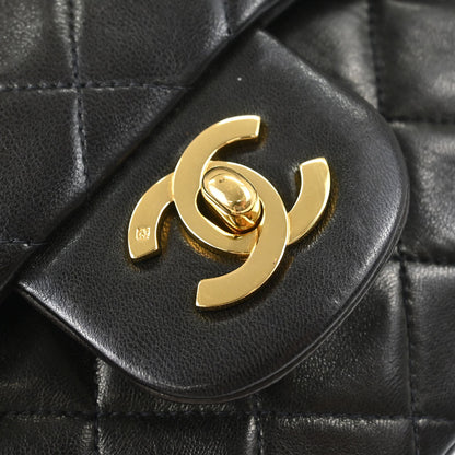 Chanel 1991-1994 Black Lambskin Small Classic Double Flap Shoulder Bag