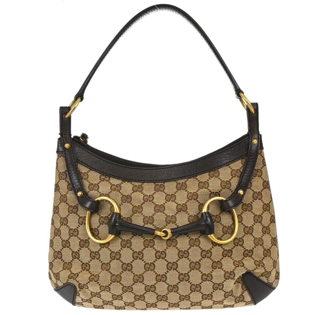 Gucci Beige Canvas GG Horsebit Handbag