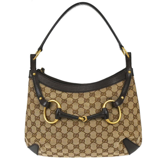 Gucci Beige Canvas GG Horsebit Handbag