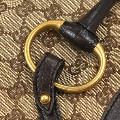 Gucci Beige Canvas GG Horsebit Handbag