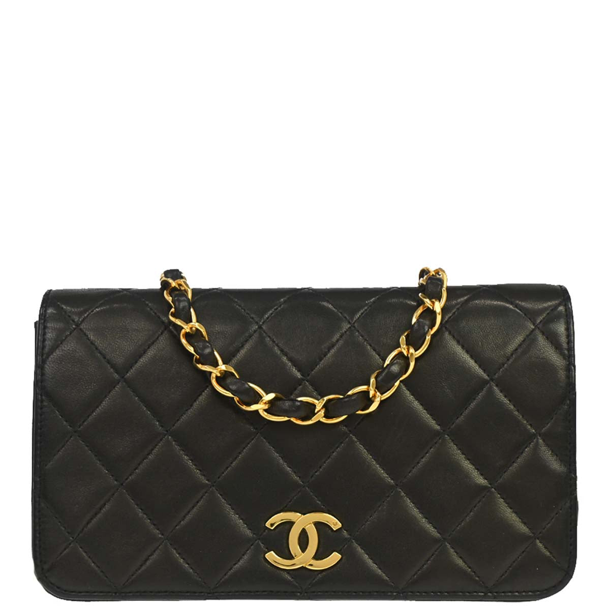 Chanel Black Lambskin Pushlock Mini Full Flap Shoulder Bag