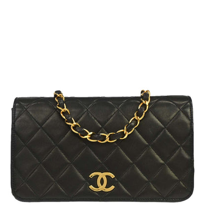 Chanel Black Lambskin Pushlock Mini Full Flap Shoulder Bag