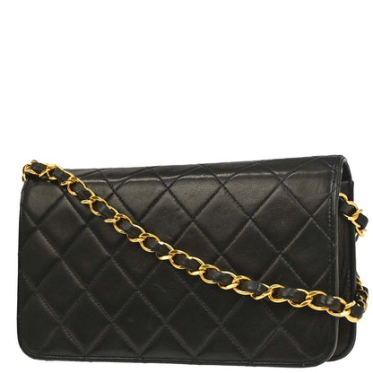 Chanel Black Lambskin Pushlock Mini Full Flap Shoulder Bag