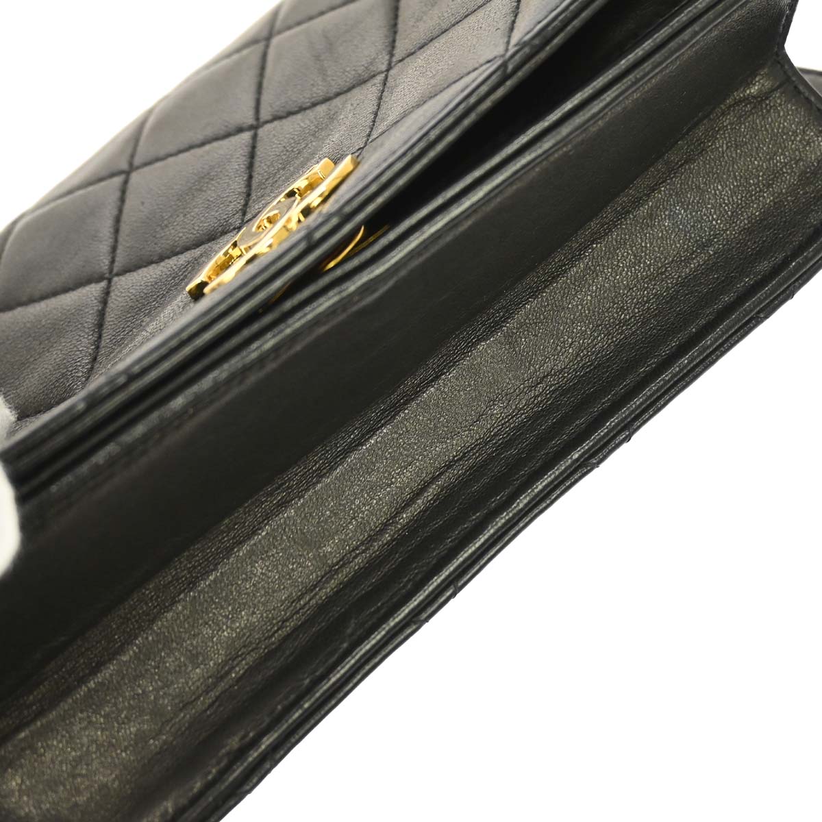 Chanel Black Lambskin Pushlock Mini Full Flap Shoulder Bag