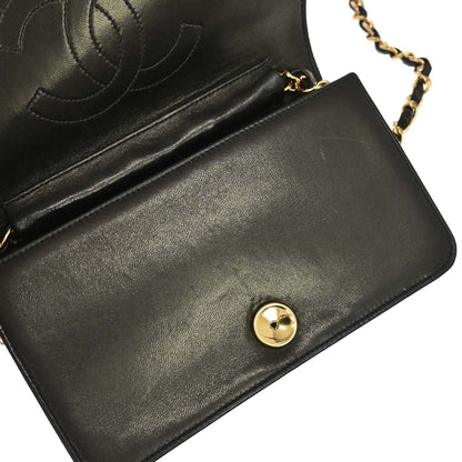 Chanel Black Lambskin Pushlock Mini Full Flap Shoulder Bag