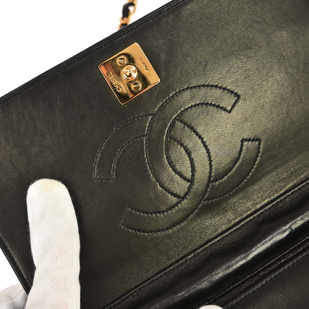 Chanel Black Lambskin Pushlock Mini Full Flap Shoulder Bag