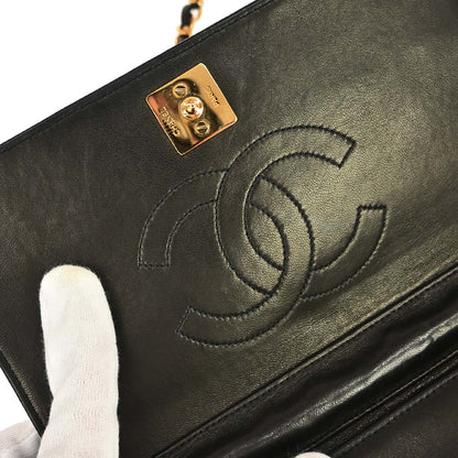 Chanel Black Lambskin Pushlock Mini Full Flap Shoulder Bag