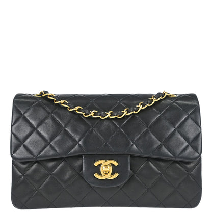 Chanel 1997-1999 Black Lambskin Small Classic Double Flap Shoulder Bag