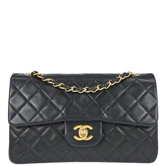 Chanel 1997-1999 Black Lambskin Small Classic Double Flap Shoulder Bag