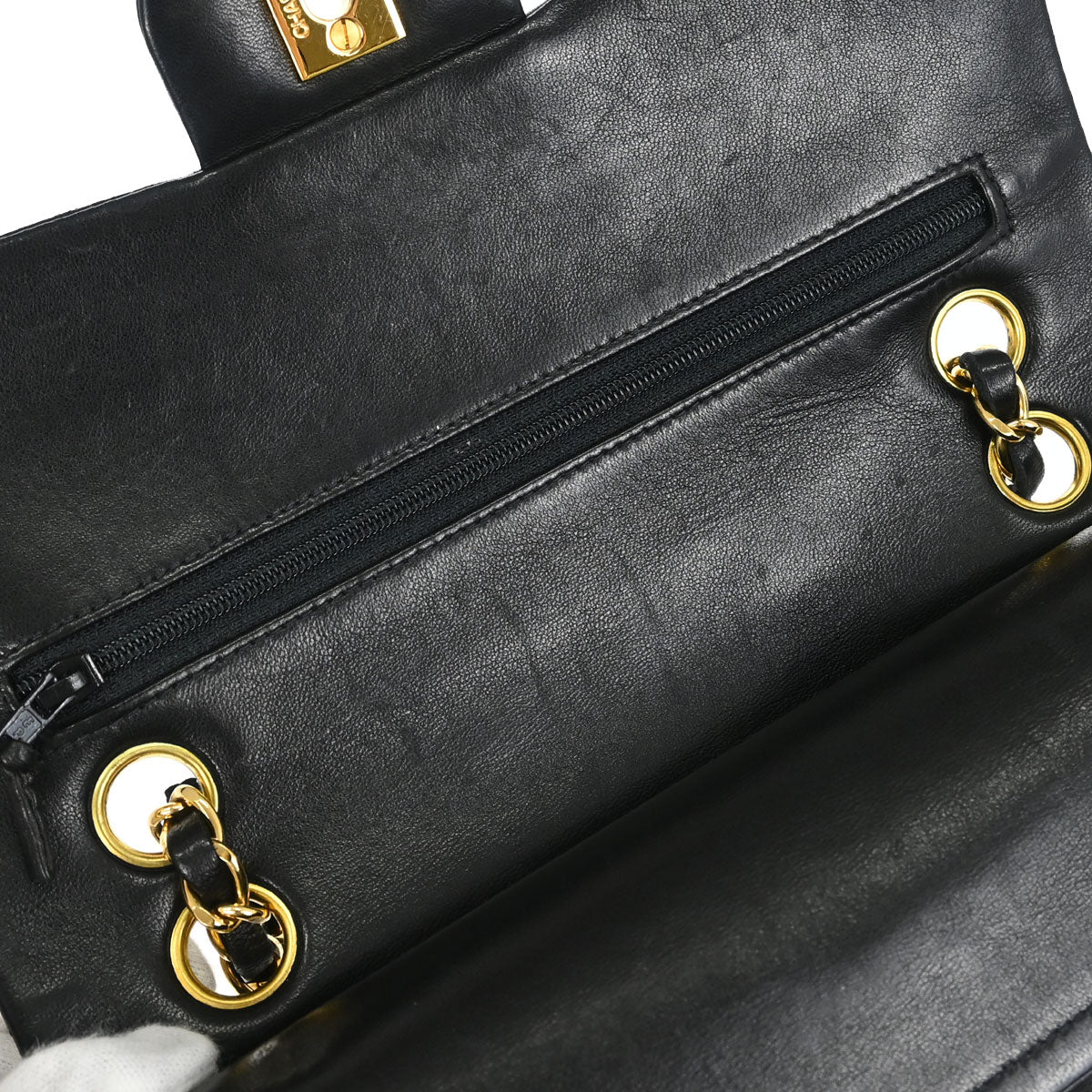 Chanel 1997-1999 Black Lambskin Small Classic Double Flap Shoulder Bag