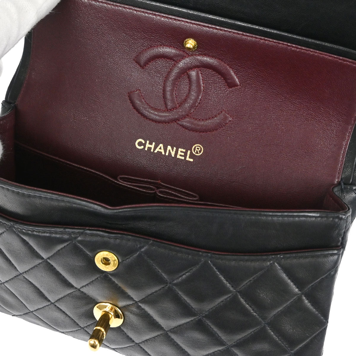 Chanel 1997-1999 Black Lambskin Small Classic Double Flap Shoulder Bag
